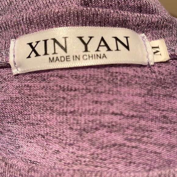 Xin Yan light plum/gray marled high low dropped shoulder center tab sweater. Med - Picture 5 of 5